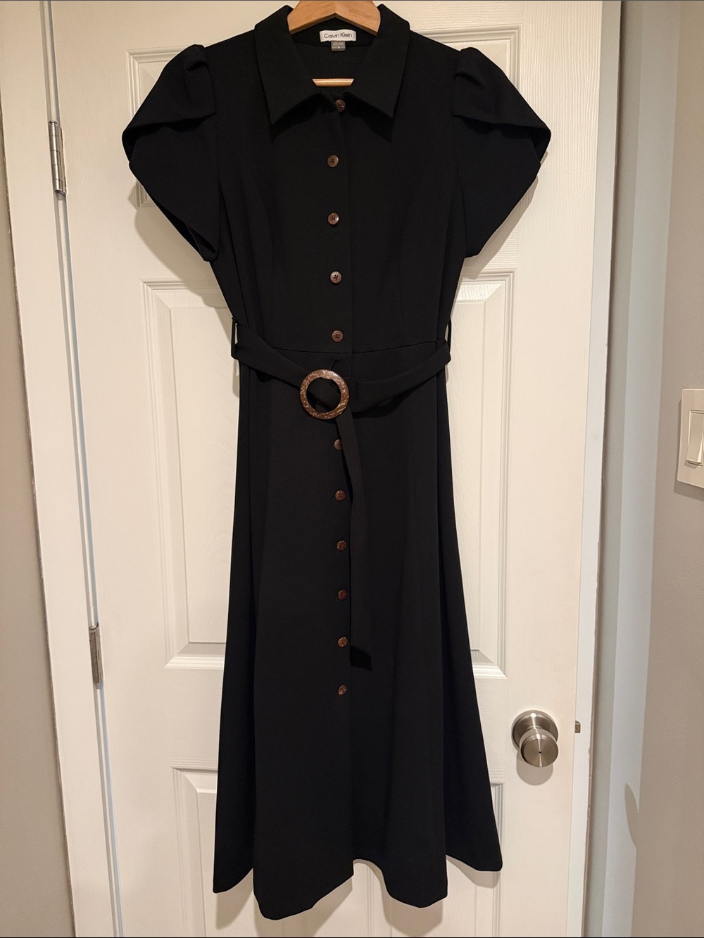 Calvin Klein Black Button-Front Maxi Dress with Belt
